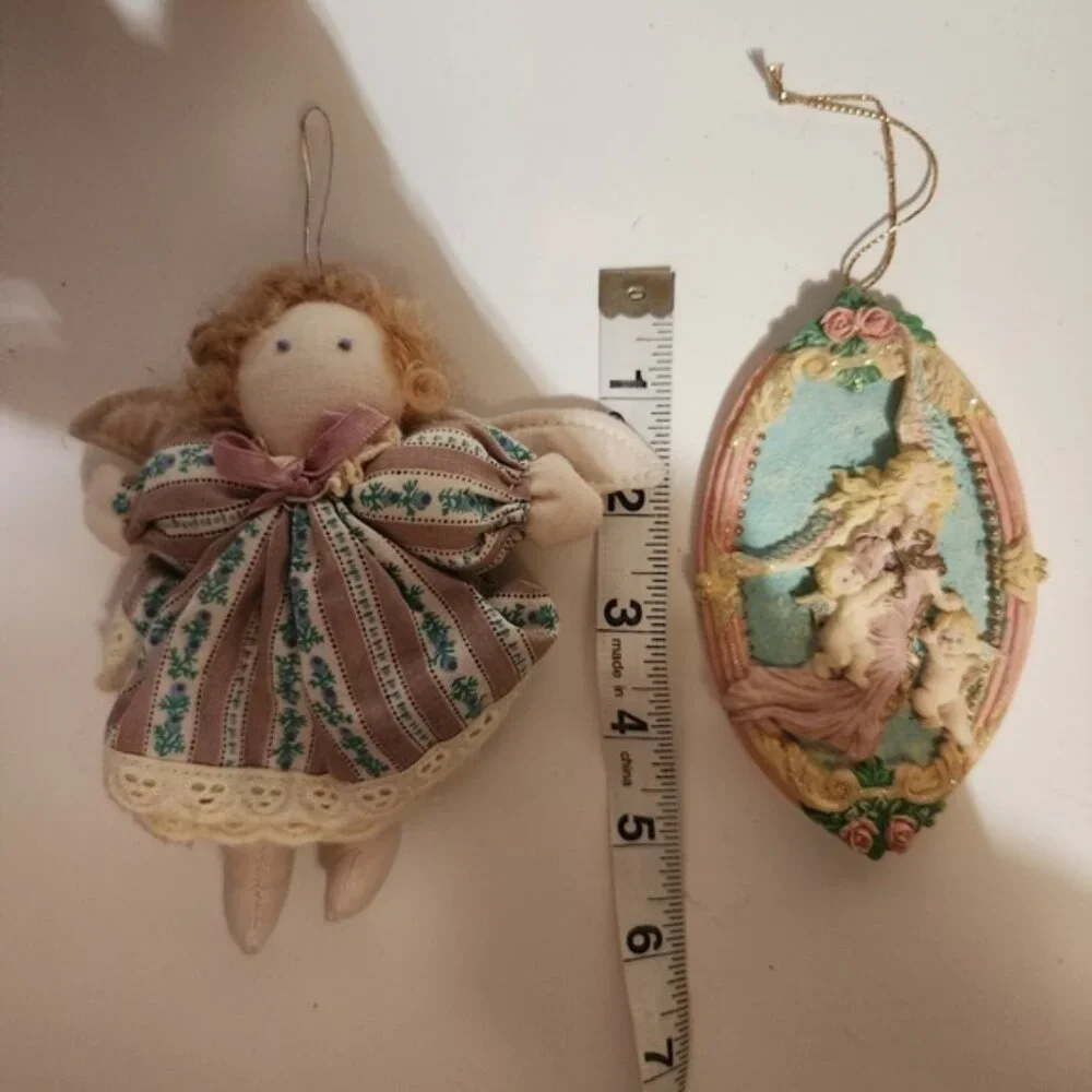 Vintage Angel Ornament Set Resin & Fabric Cherub‎ Wall Hanging Decor